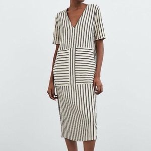 Zara Black and White Striped Midi Dress